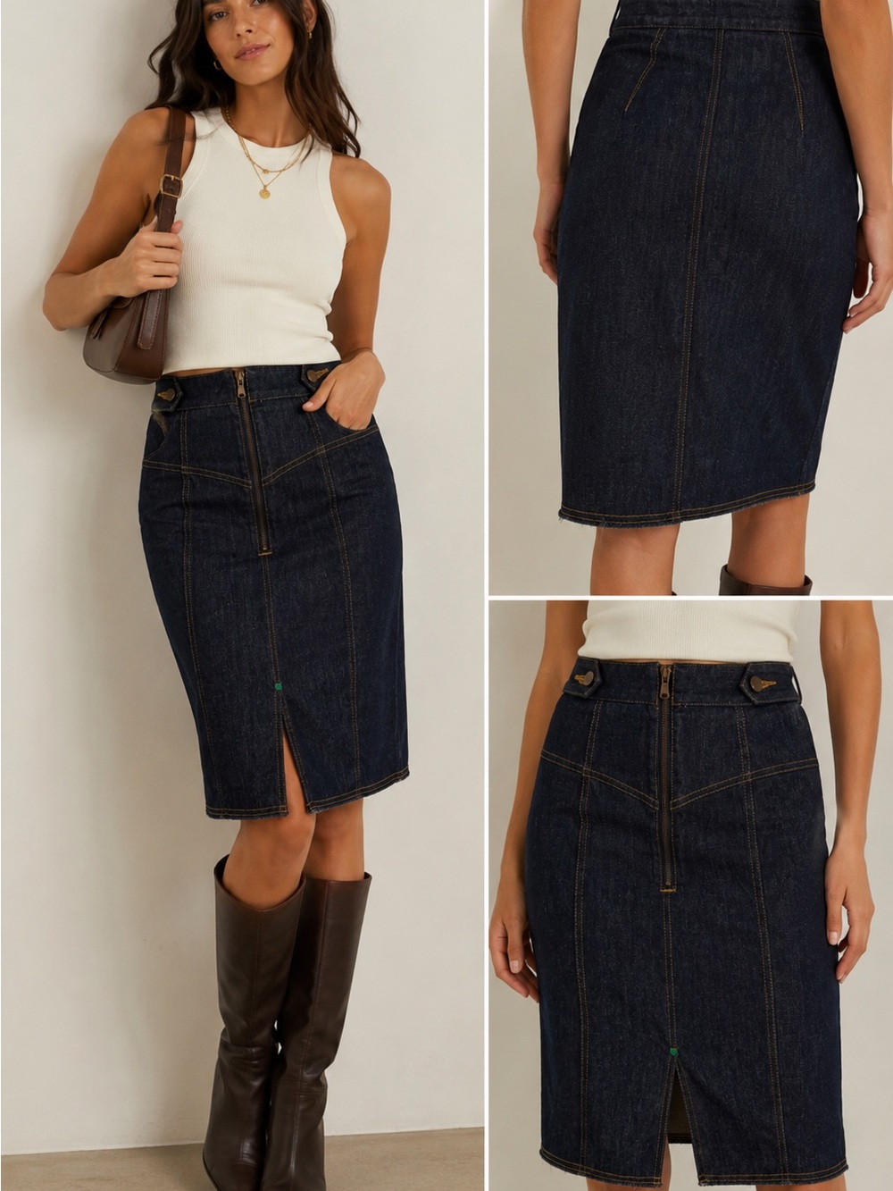 Fiorucci Safety Jeans Margot Pencil Skirt Made in Italy Dark Indigo Denim